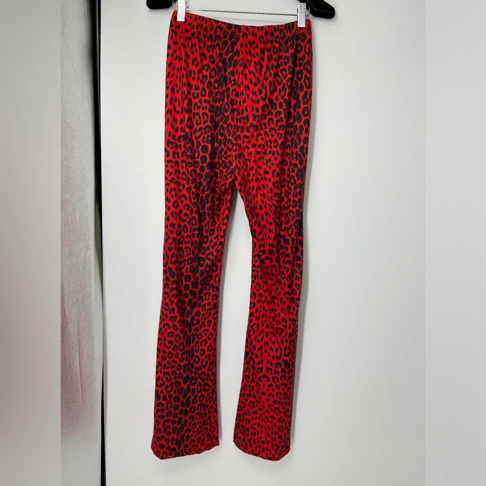 Shein Red Leopard High waisted Flair Pants‎ Size Small